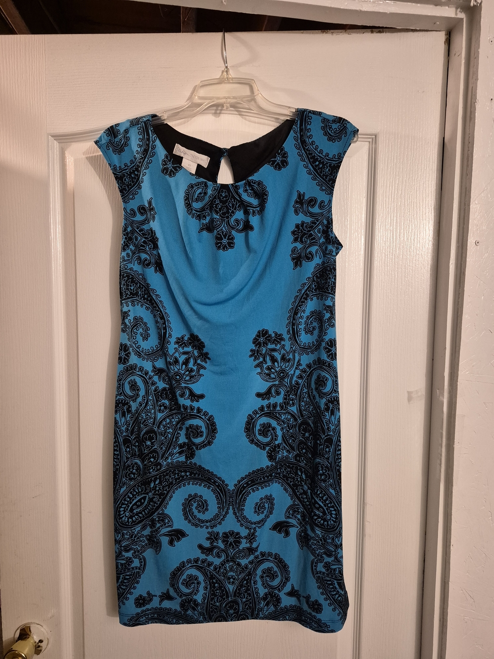Blue & Black Paisley Cap-Sleeve Dress